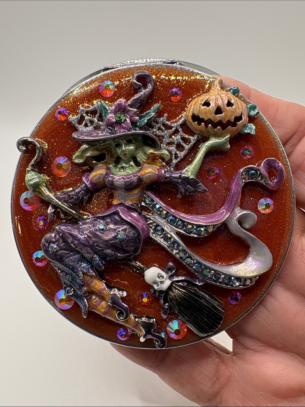 Kirk’s Folly’s Halloween Witch Compact Mirror - Orange & Purple
